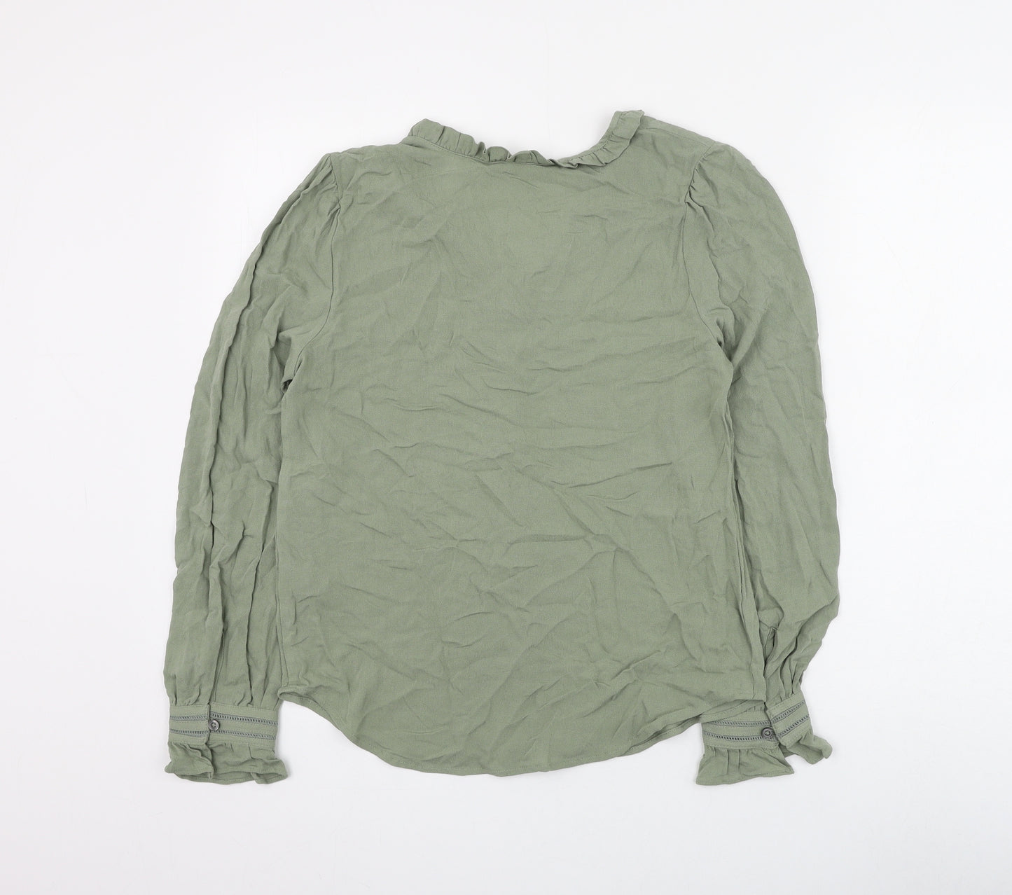 Marks and Spencer Womens Green Viscose Basic Button-Up Size 6 V-Neck