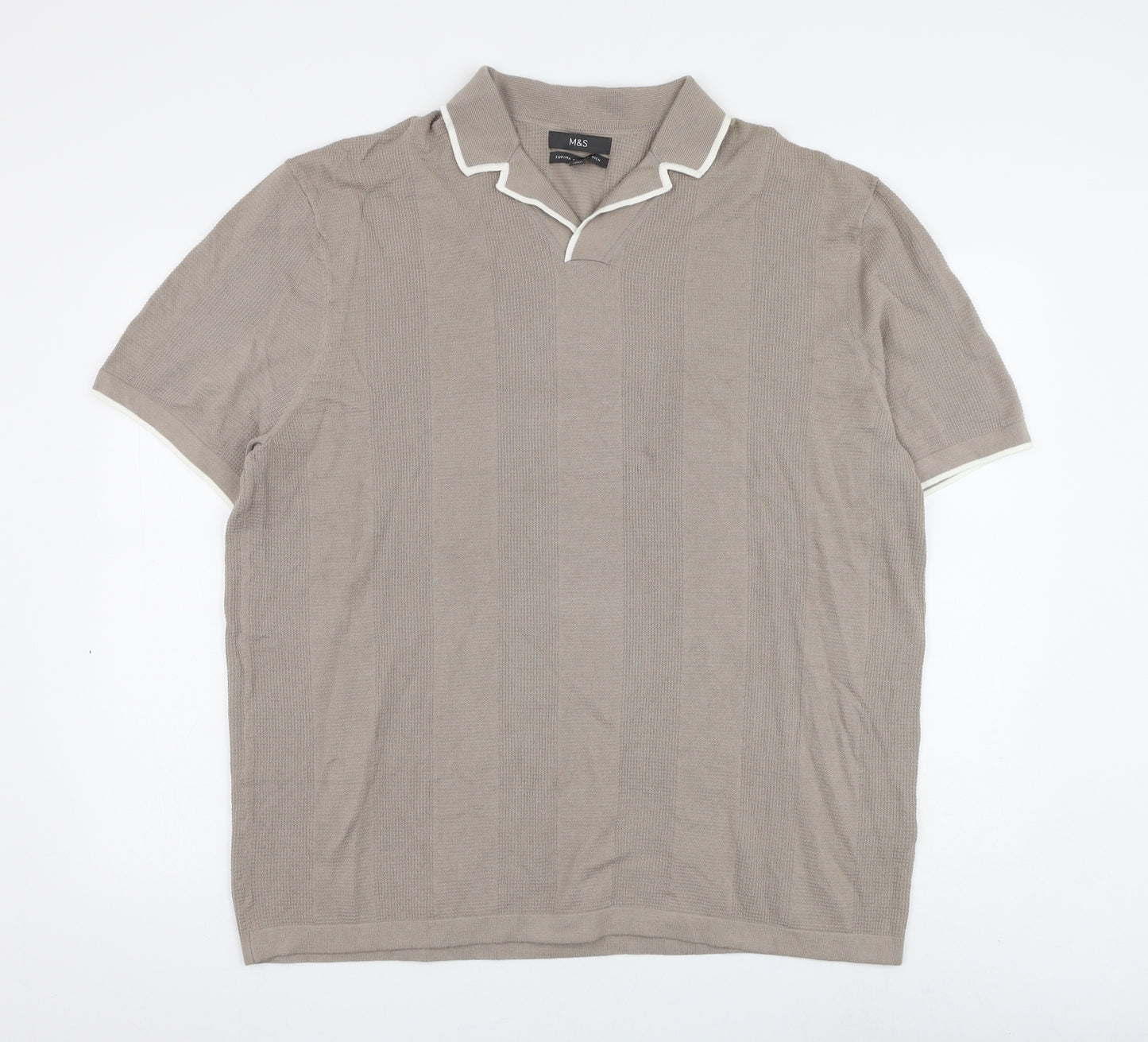Marks and Spencer Mens Grey Cotton T-Shirt Size 2XL Collared