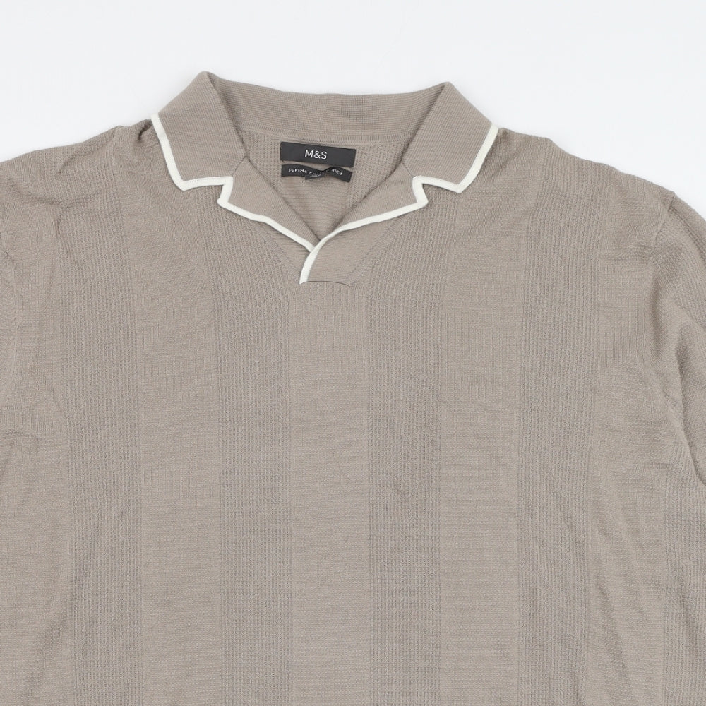 Marks and Spencer Mens Grey Cotton T-Shirt Size 2XL Collared