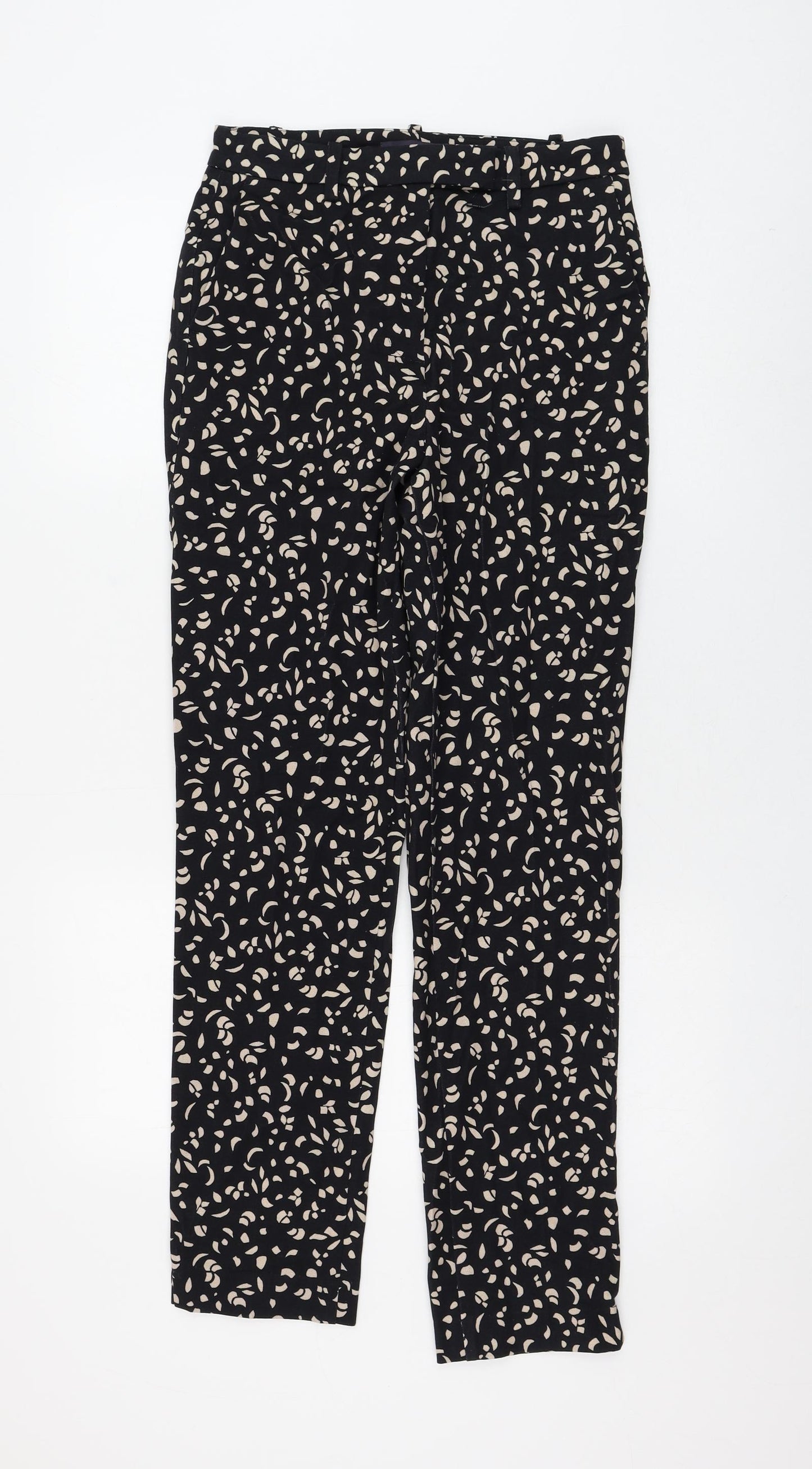 Marks and Spencer Womens Black Geometric Viscose Trousers Size 8 L30 in Regular Zip