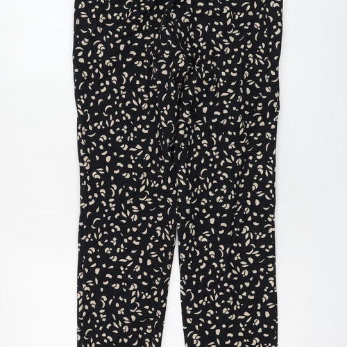 Marks and Spencer Womens Black Geometric Viscose Trousers Size 8 L30 in Regular Zip