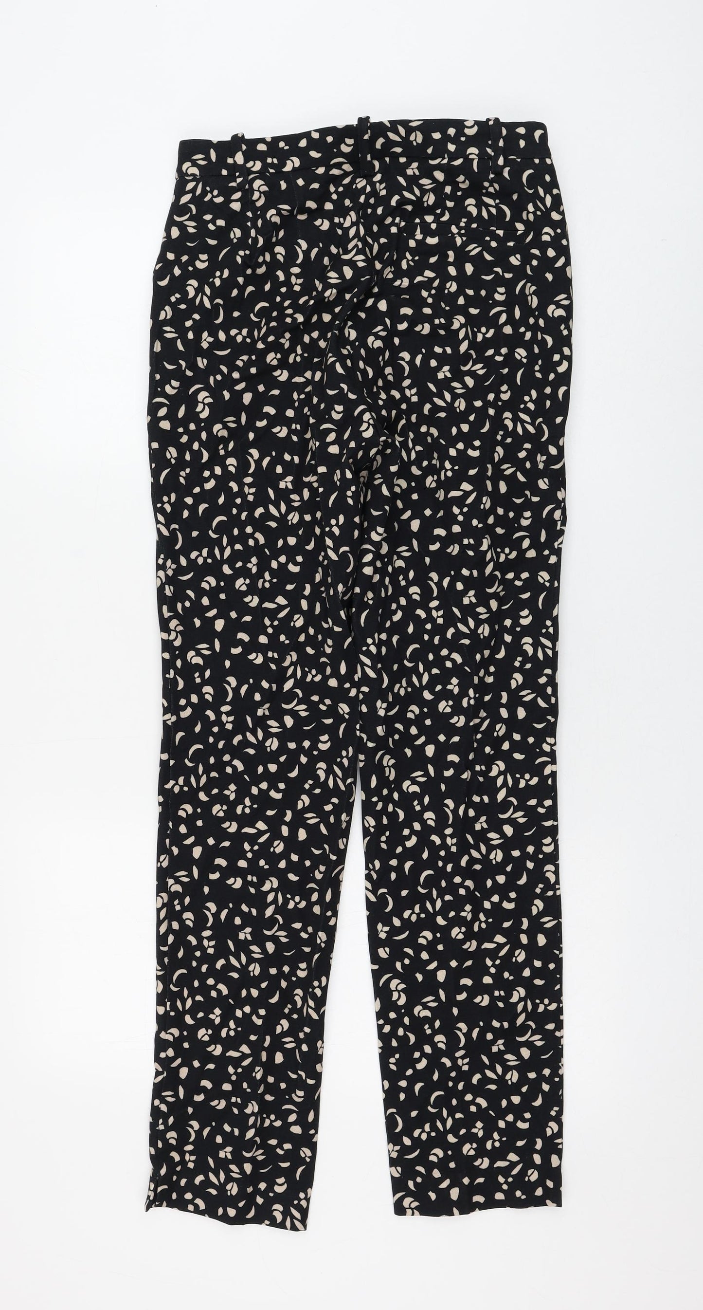 Marks and Spencer Womens Black Geometric Viscose Trousers Size 8 L30 in Regular Zip