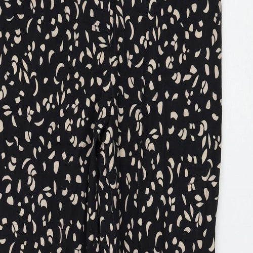 Marks and Spencer Womens Black Geometric Viscose Trousers Size 8 L30 in Regular Zip