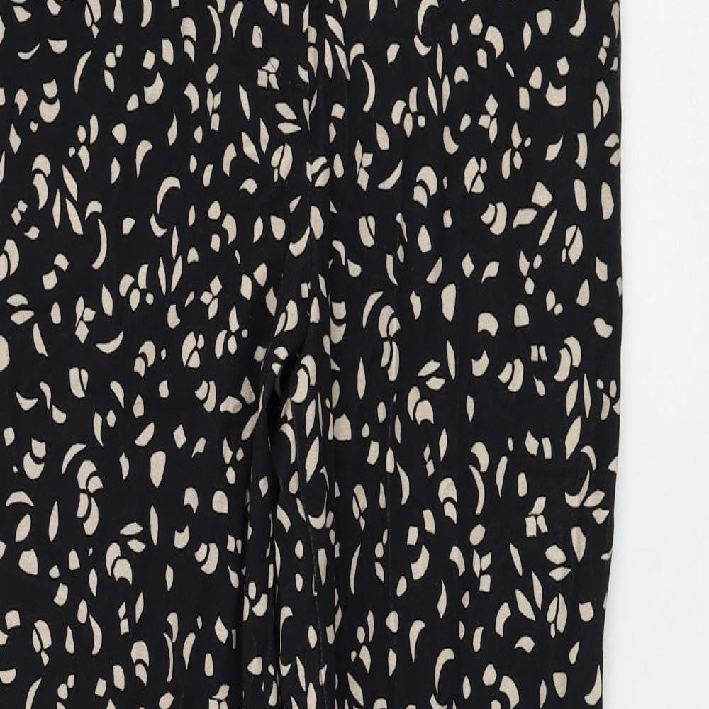 Marks and Spencer Womens Black Geometric Viscose Trousers Size 8 L30 in Regular Zip
