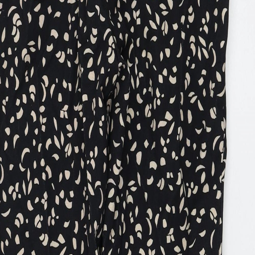 Marks and Spencer Womens Black Geometric Viscose Trousers Size 8 L30 in Regular Zip