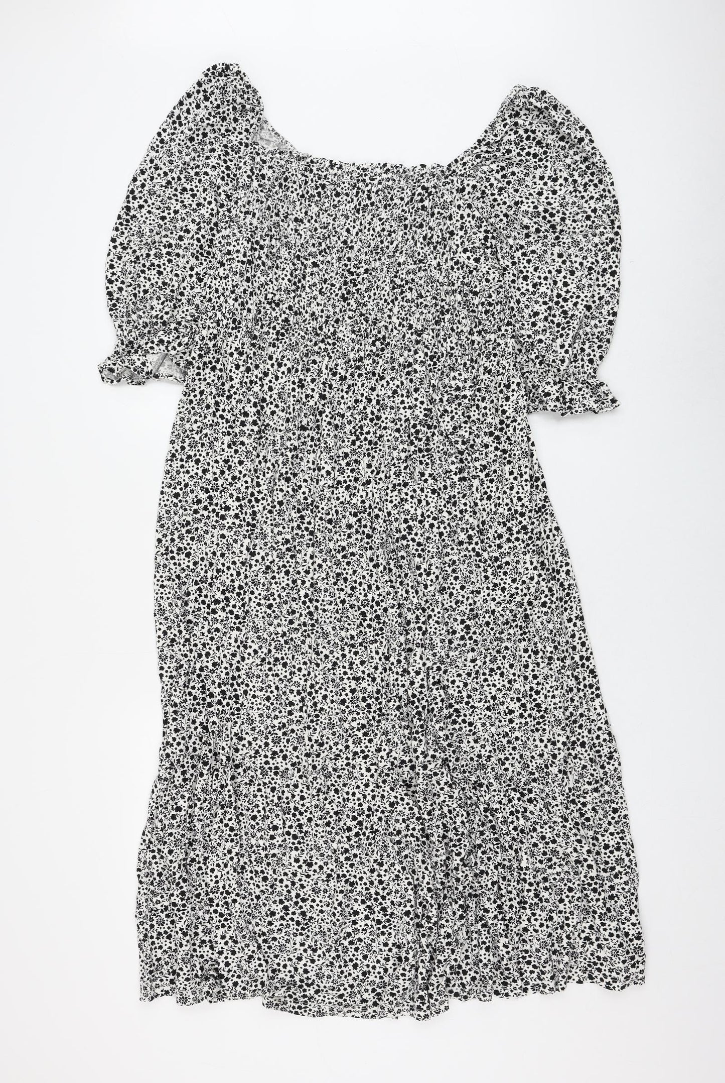 Marks and Spencer Womens White Floral Viscose A-Line Size 22 Square Neck Pullover