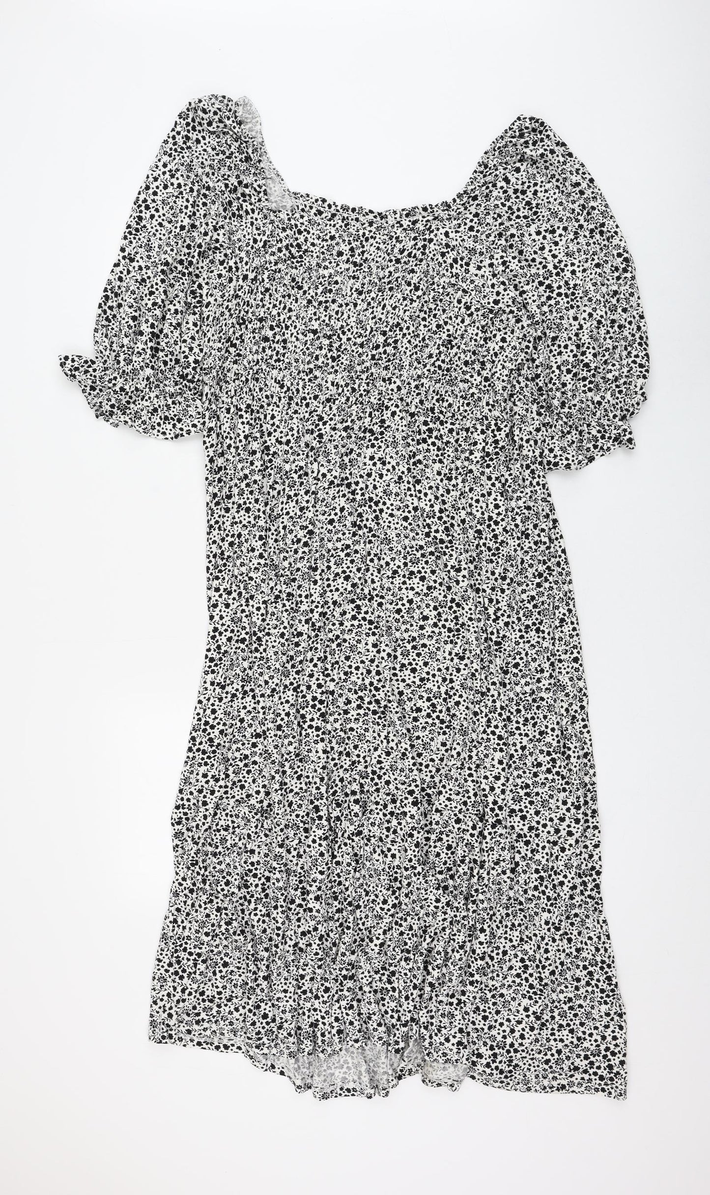 Marks and Spencer Womens White Floral Viscose A-Line Size 22 Square Neck Pullover