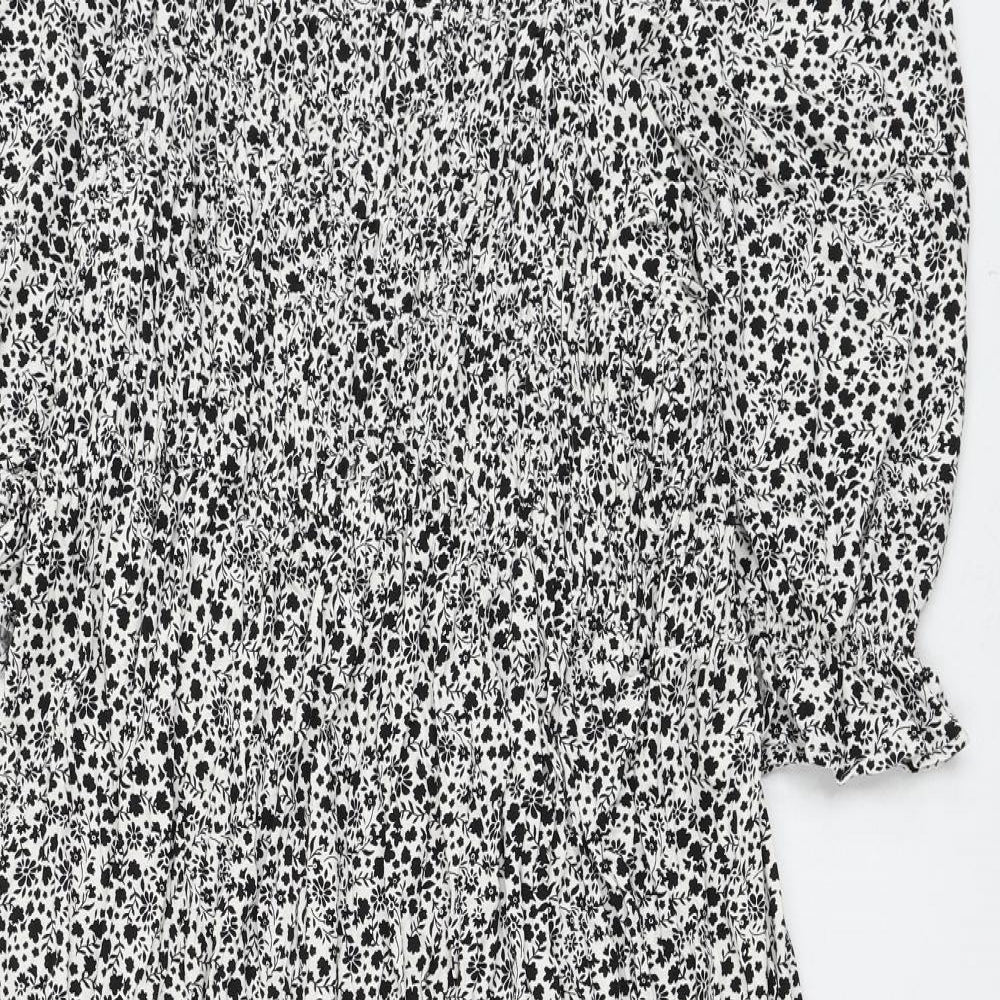 Marks and Spencer Womens White Floral Viscose A-Line Size 22 Square Neck Pullover