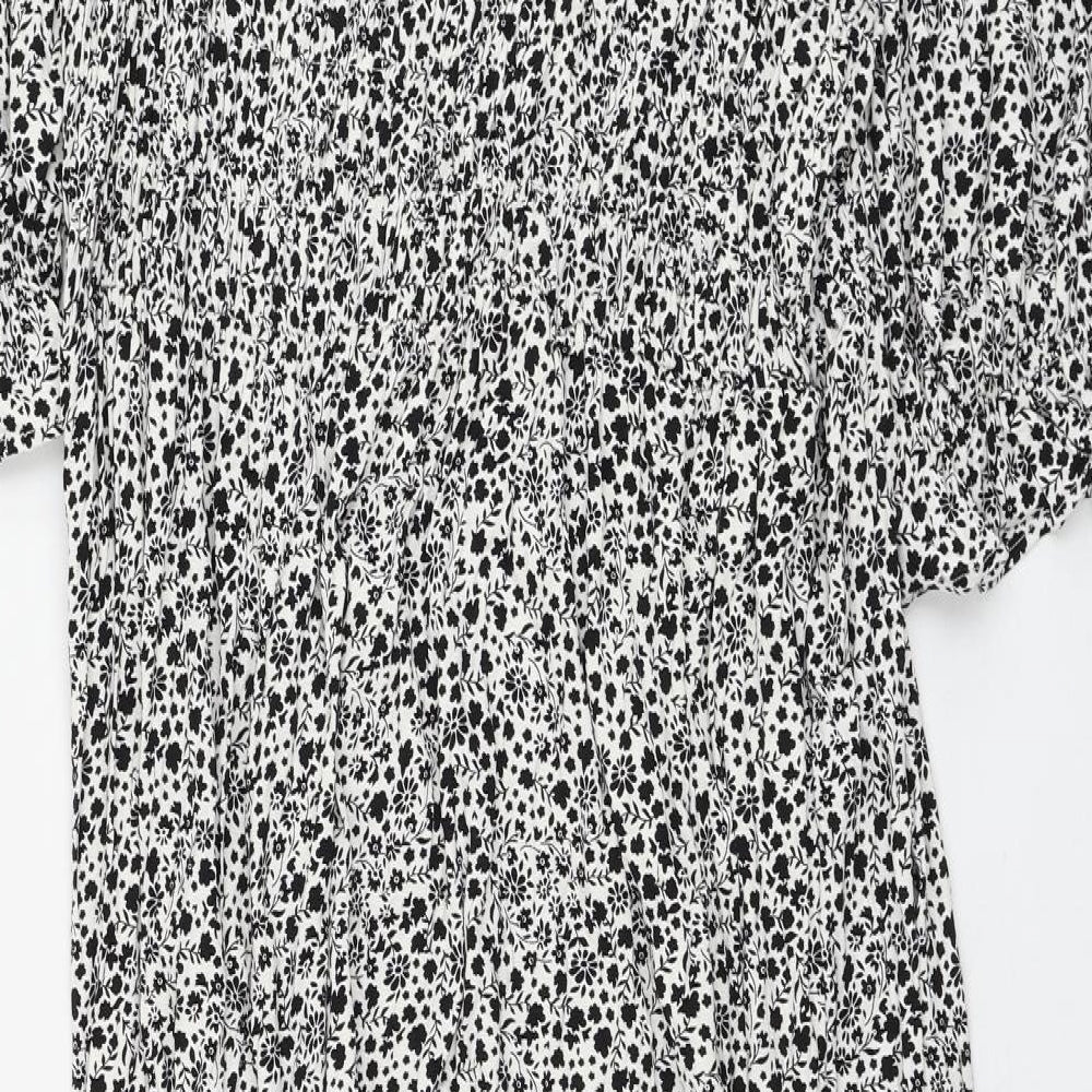 Marks and Spencer Womens White Floral Viscose A-Line Size 22 Square Neck Pullover