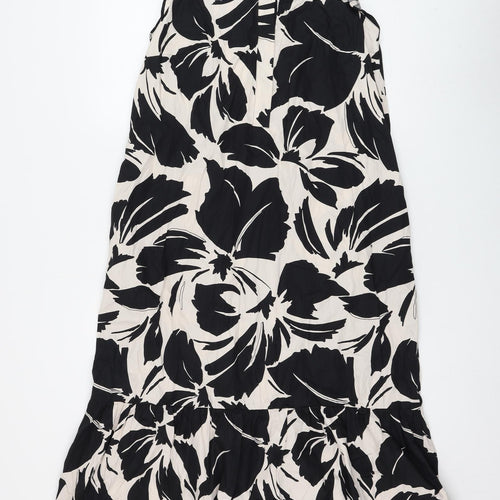 Marks and Spencer Womens Beige Floral Cotton A-Line Size 8 Round Neck Button