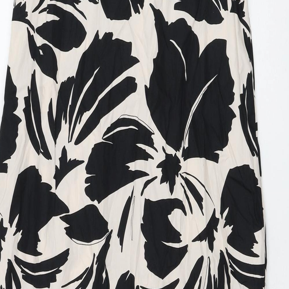 Marks and Spencer Womens Beige Floral Cotton A-Line Size 8 Round Neck Button