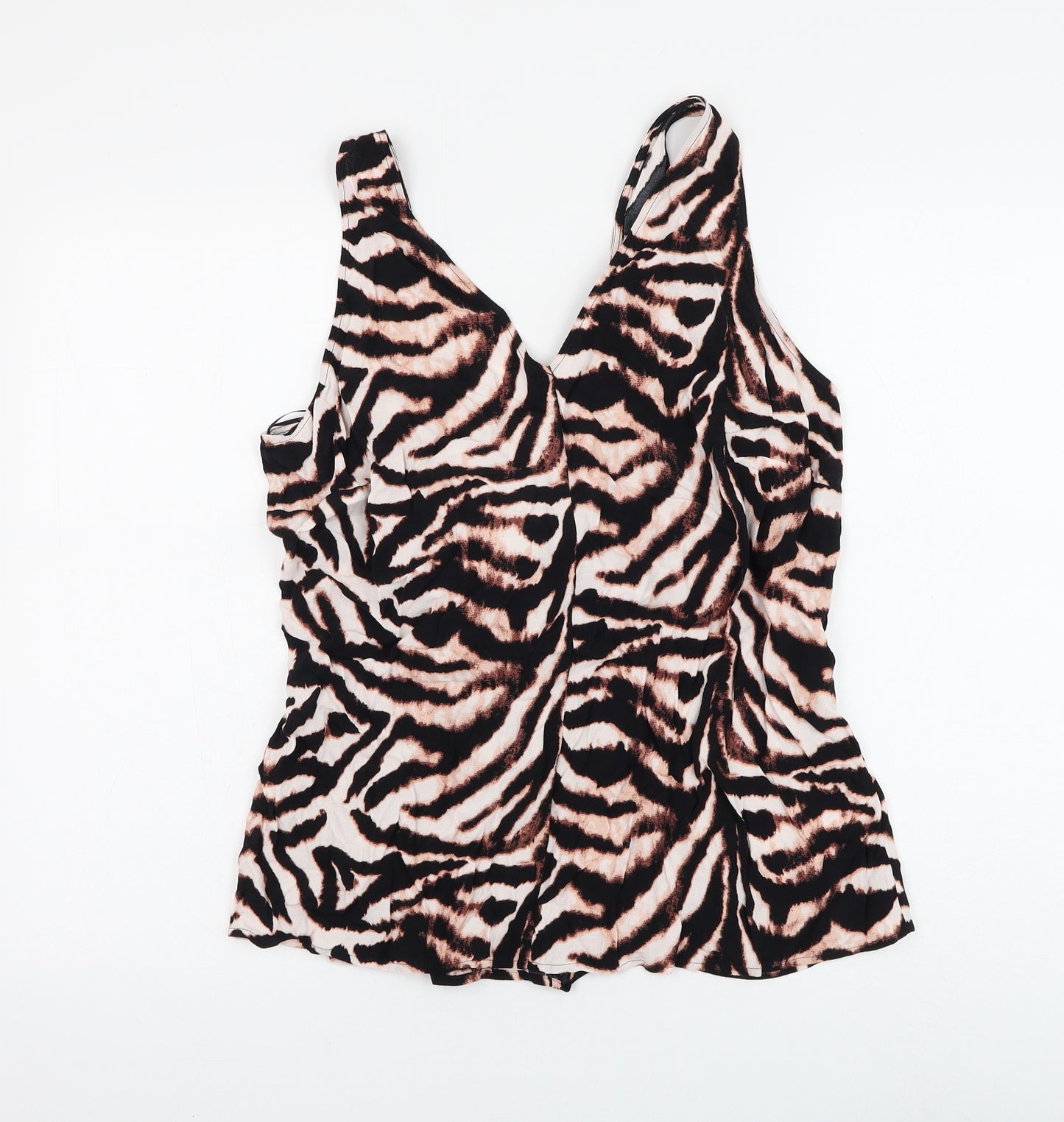 Marks and Spencer Womens Multicoloured Animal Print Viscose Basic Blouse Size 18 V-Neck - Zebra Print