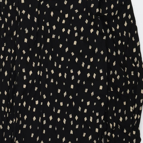 Marks and Spencer Womens Black Geometric Viscose A-Line Size 6 Round Neck Button