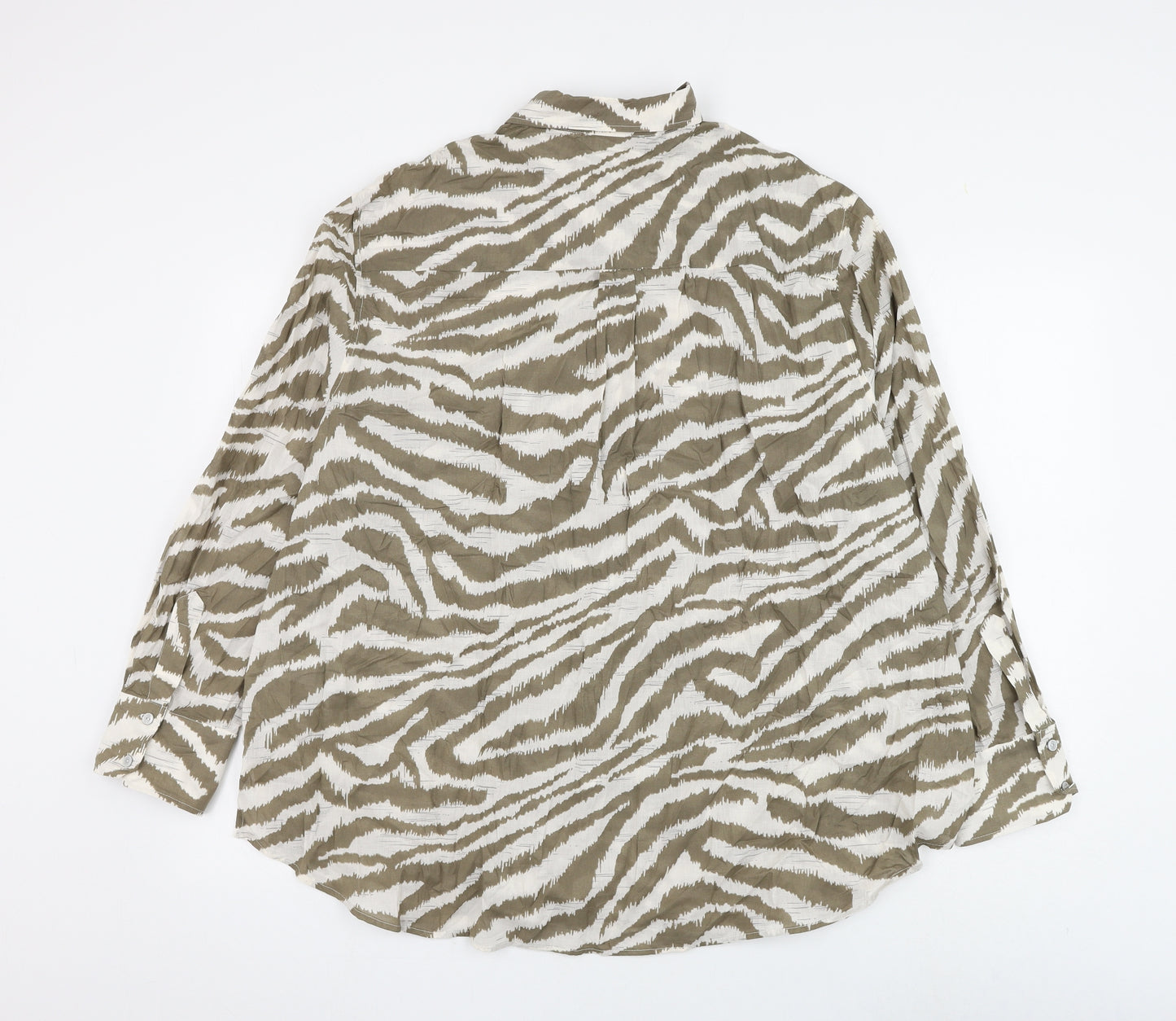 Marks and Spencer Womens Green Animal Print Cotton Basic Button-Up Size 22 Collared - Zebra Print