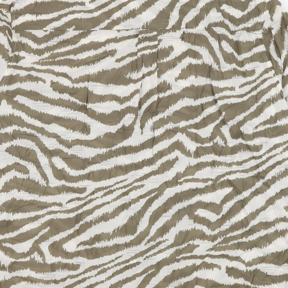 Marks and Spencer Womens Green Animal Print Cotton Basic Button-Up Size 22 Collared - Zebra Print