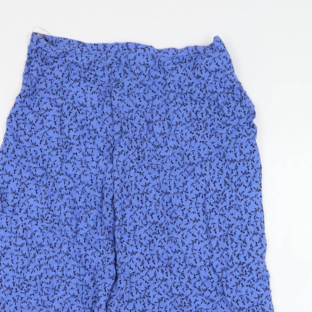 Marks and Spencer Womens Blue Floral Viscose A-Line Skirt Size 12 Zip