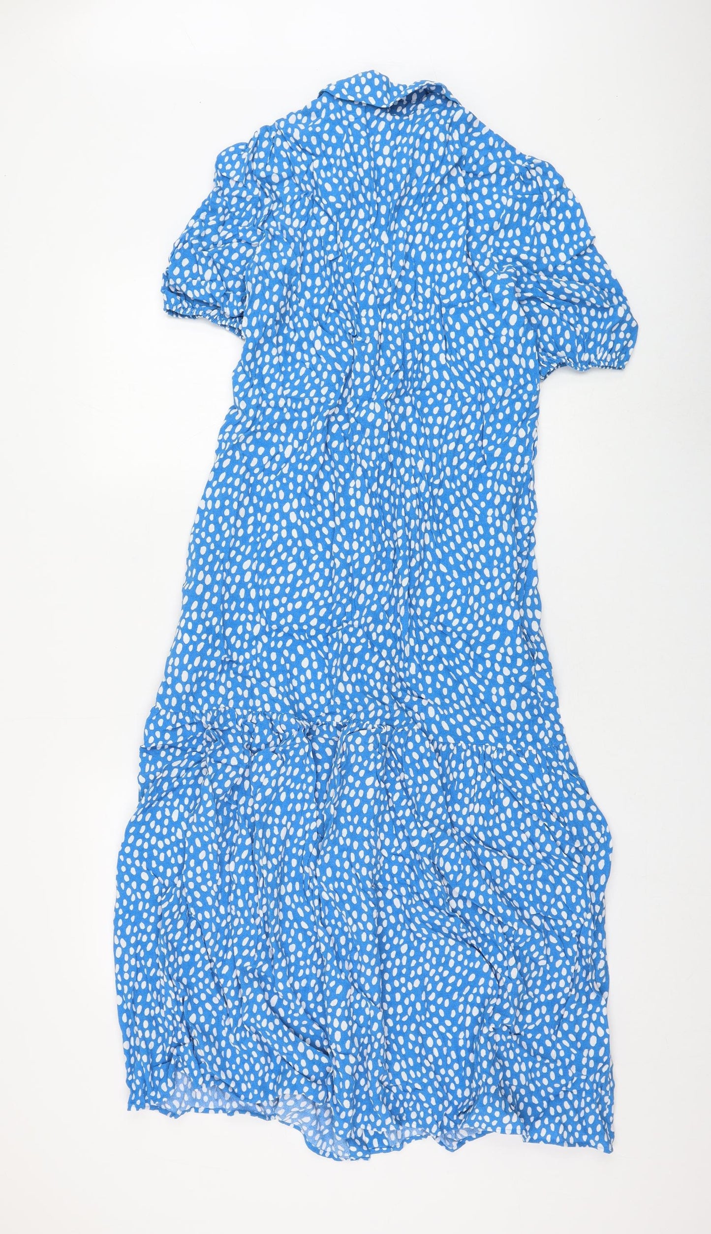 Marks and Spencer Womens Blue Polka Dot Viscose Shift Size 8 Collared Button