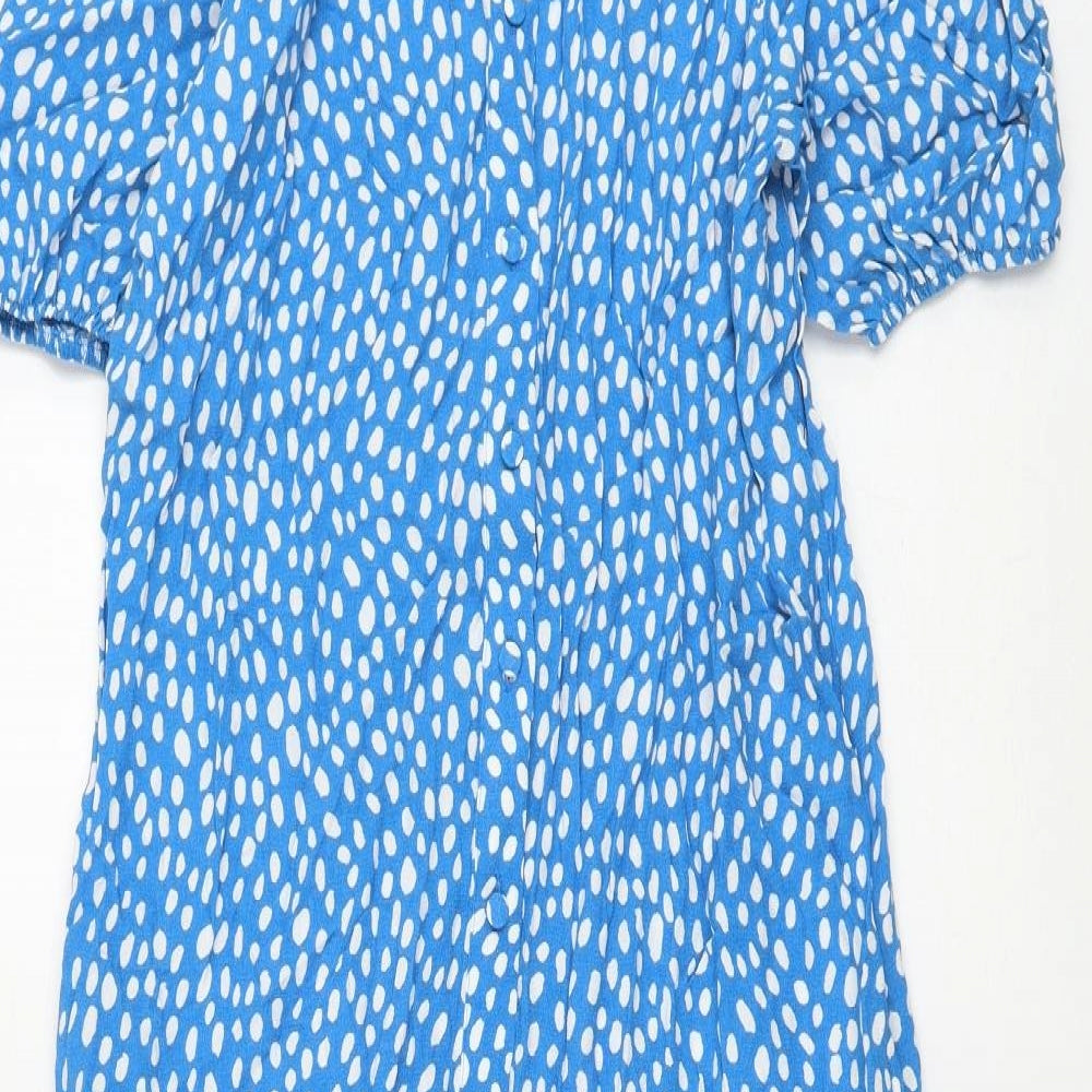 Marks and Spencer Womens Blue Polka Dot Viscose Shift Size 8 Collared Button