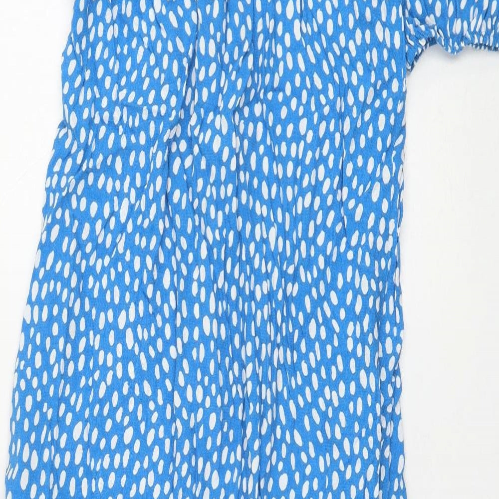 Marks and Spencer Womens Blue Polka Dot Viscose Shift Size 8 Collared Button