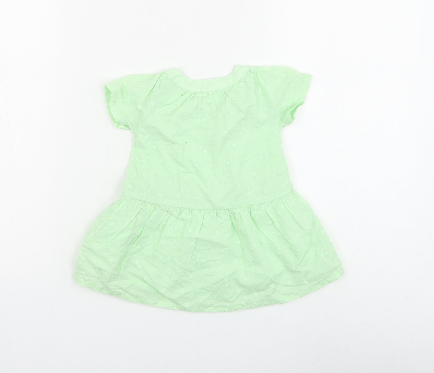 Marks and Spencer Girls Green Floral Polyester Basic Blouse Size 3-6 Months Round Neck Button