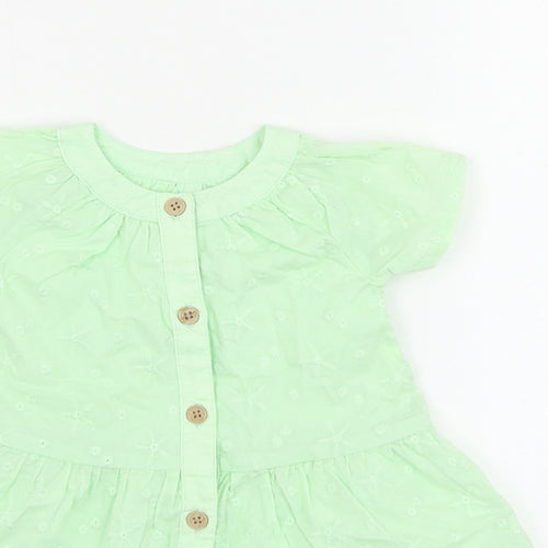 Marks and Spencer Girls Green Floral Polyester Basic Blouse Size 3-6 Months Round Neck Button