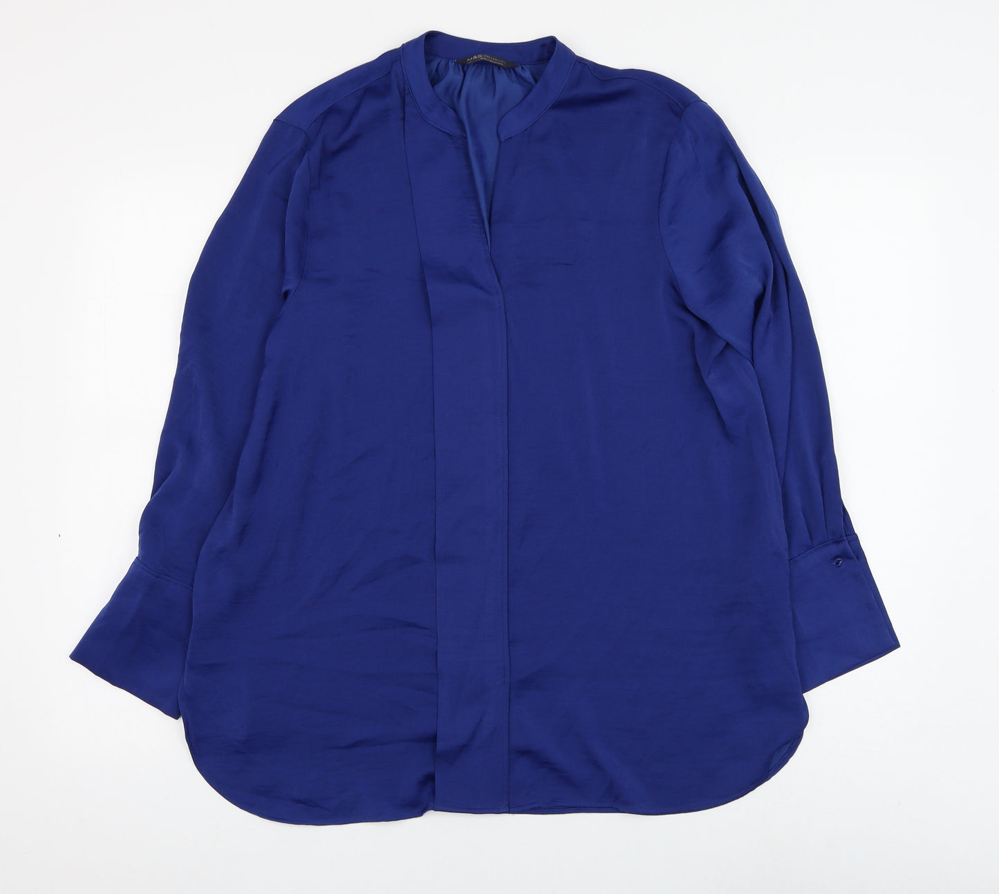 Marks and Spencer Womens Blue Polyester Basic Blouse Size 14 V-Neck