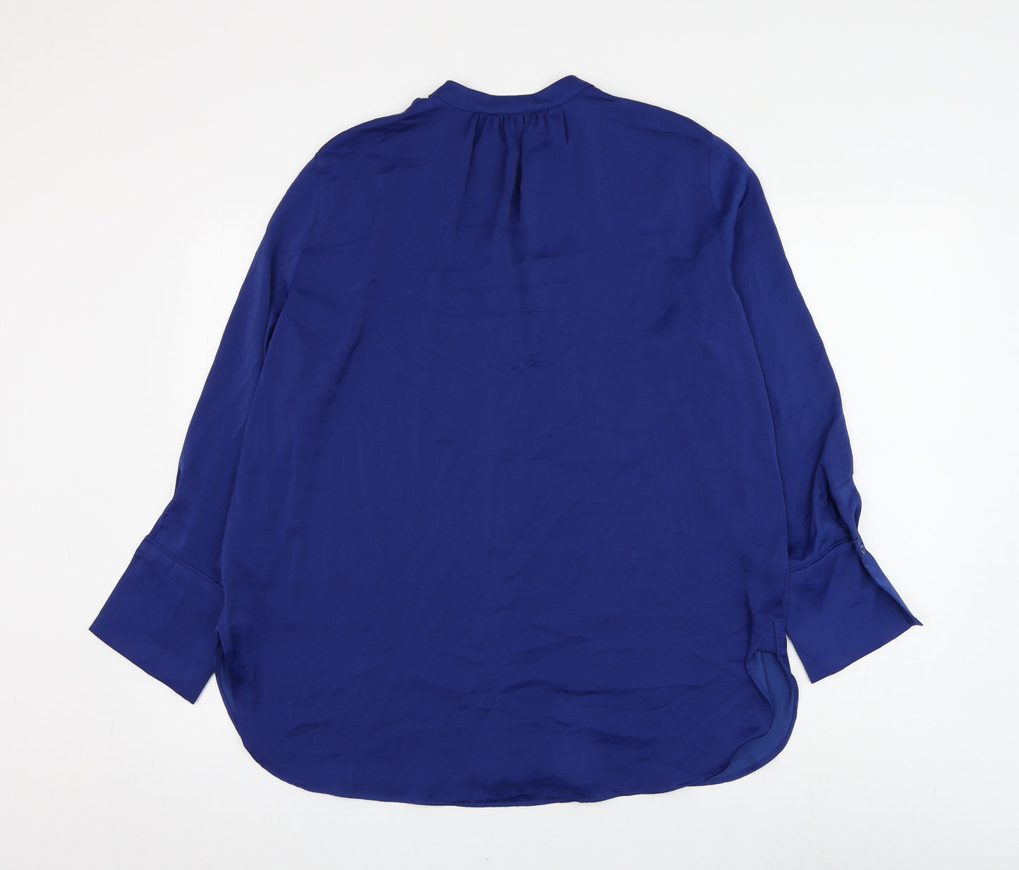 Marks and Spencer Womens Blue Polyester Basic Blouse Size 14 V-Neck