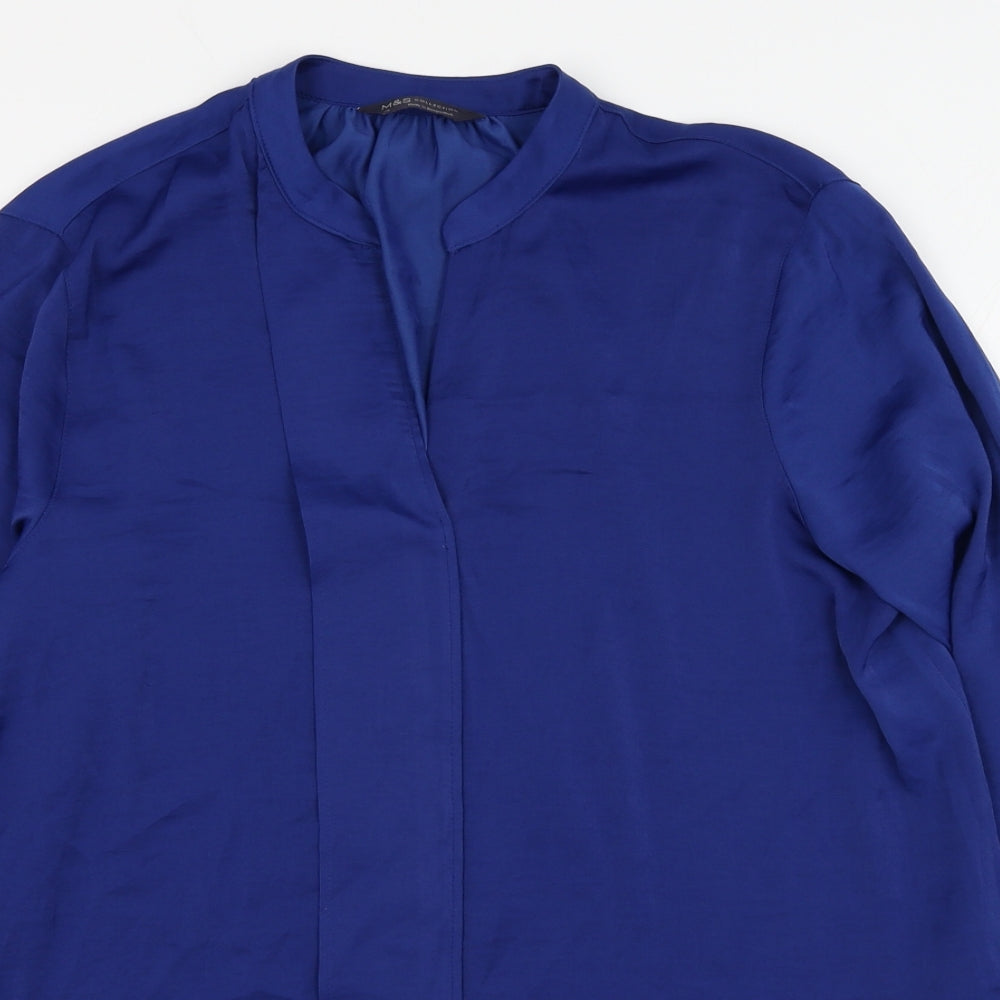 Marks and Spencer Womens Blue Polyester Basic Blouse Size 14 V-Neck