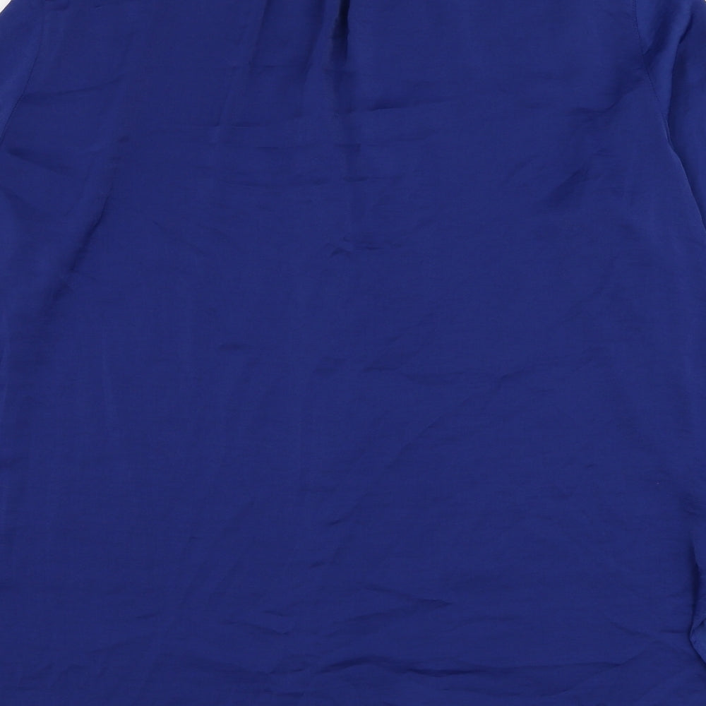 Marks and Spencer Womens Blue Polyester Basic Blouse Size 14 V-Neck