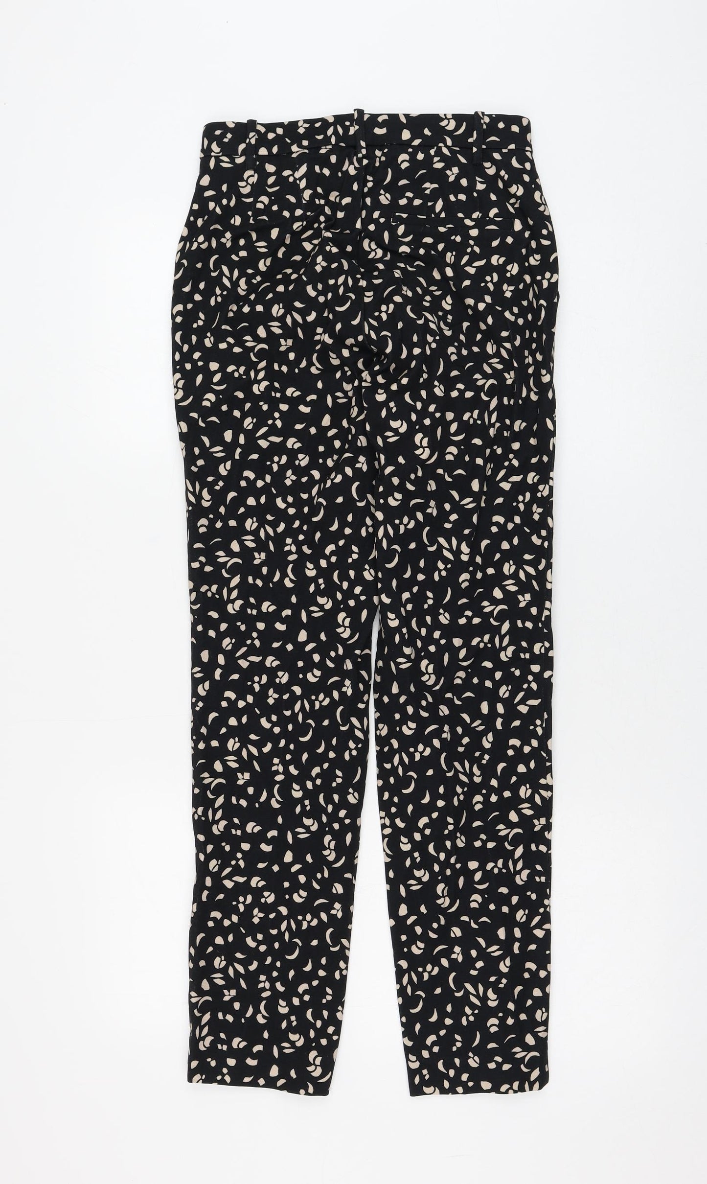 Marks and Spencer Womens Black Geometric Viscose Trousers Size 6 L28 in Regular Zip