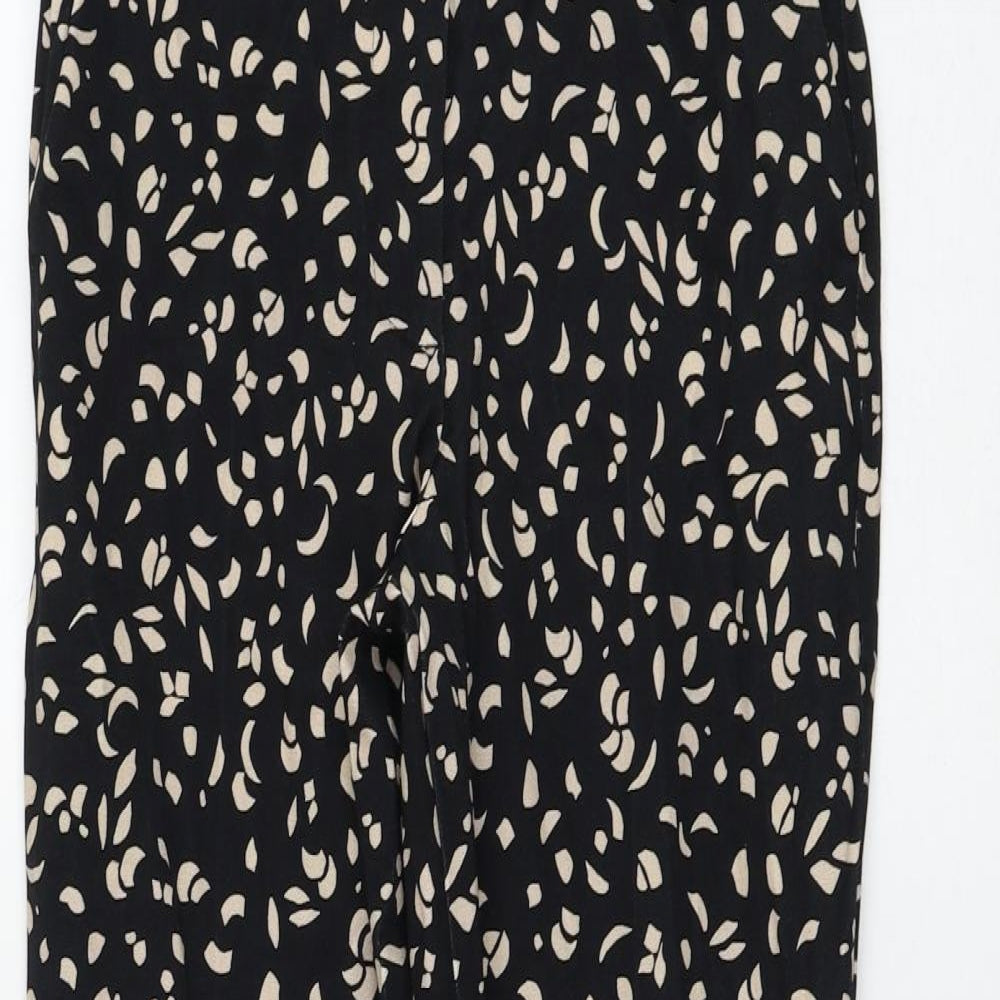 Marks and Spencer Womens Black Geometric Viscose Trousers Size 6 L28 in Regular Zip