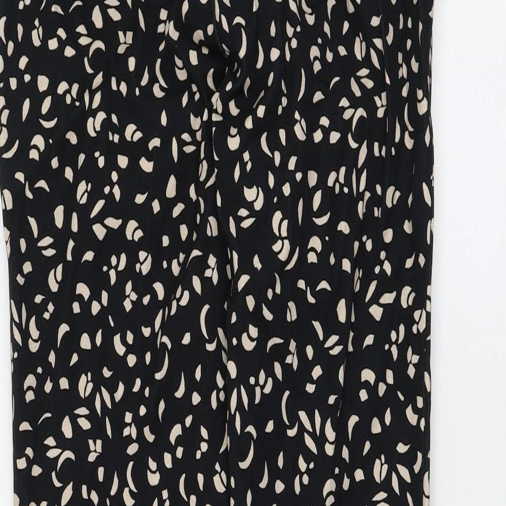 Marks and Spencer Womens Black Geometric Viscose Trousers Size 6 L28 in Regular Zip