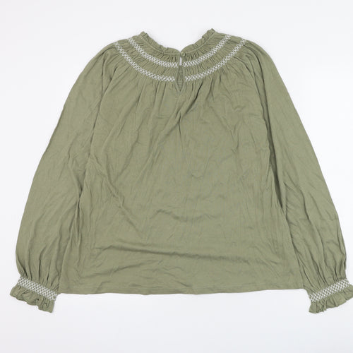 Marks and Spencer Womens Green Cotton Basic Blouse Size 14 Round Neck