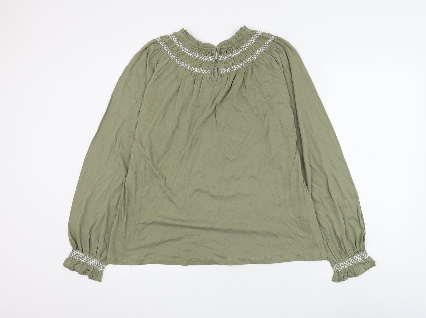 Marks and Spencer Womens Green Cotton Basic Blouse Size 14 Round Neck