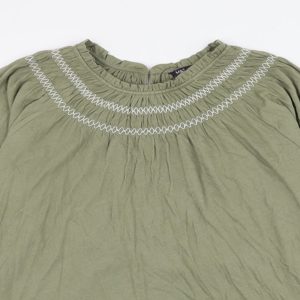 Marks and Spencer Womens Green Cotton Basic Blouse Size 14 Round Neck