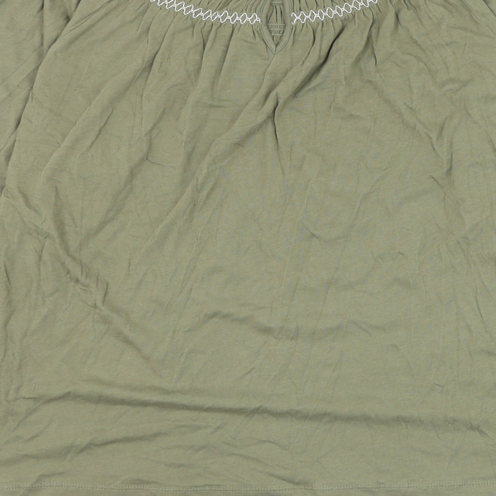 Marks and Spencer Womens Green Cotton Basic Blouse Size 14 Round Neck
