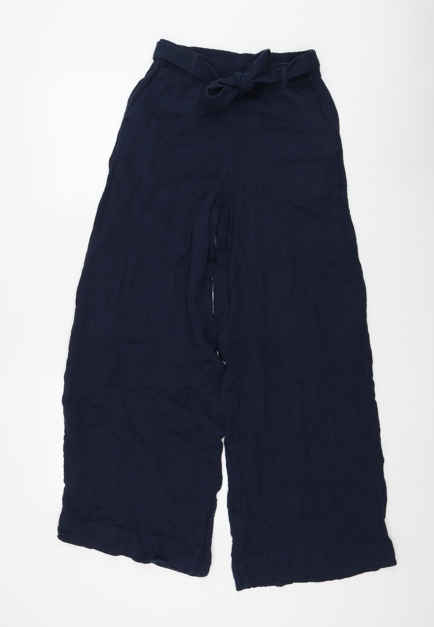 Marks and Spencer Womens Blue Cotton Trousers Size 6 L29 in Regular Tie