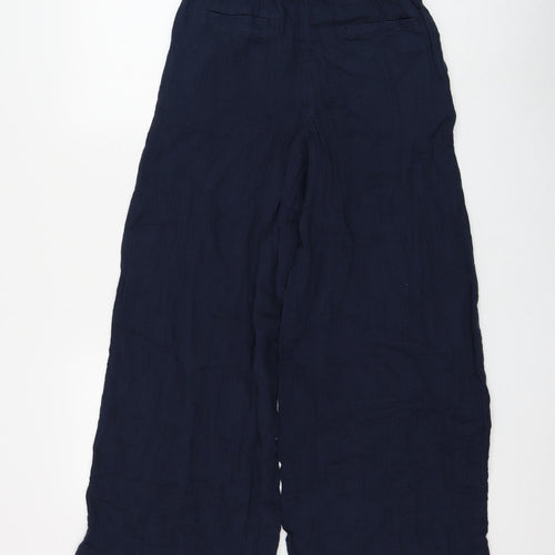 Marks and Spencer Womens Blue Cotton Trousers Size 6 L29 in Regular Tie