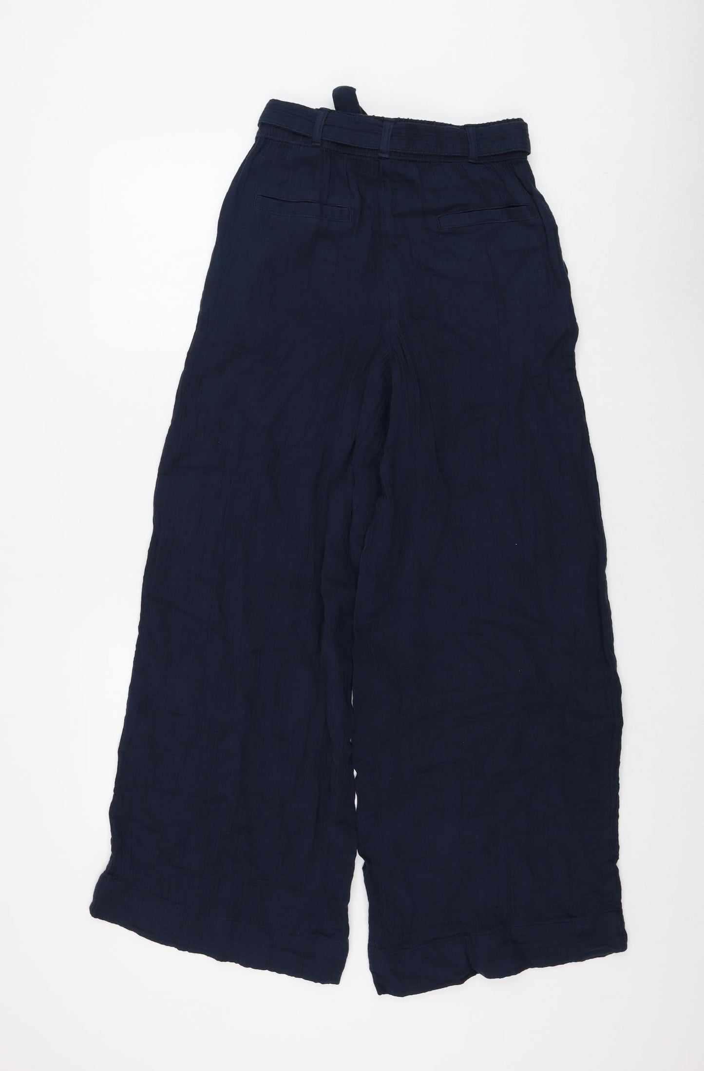 Marks and Spencer Womens Blue Cotton Trousers Size 6 L29 in Regular Tie