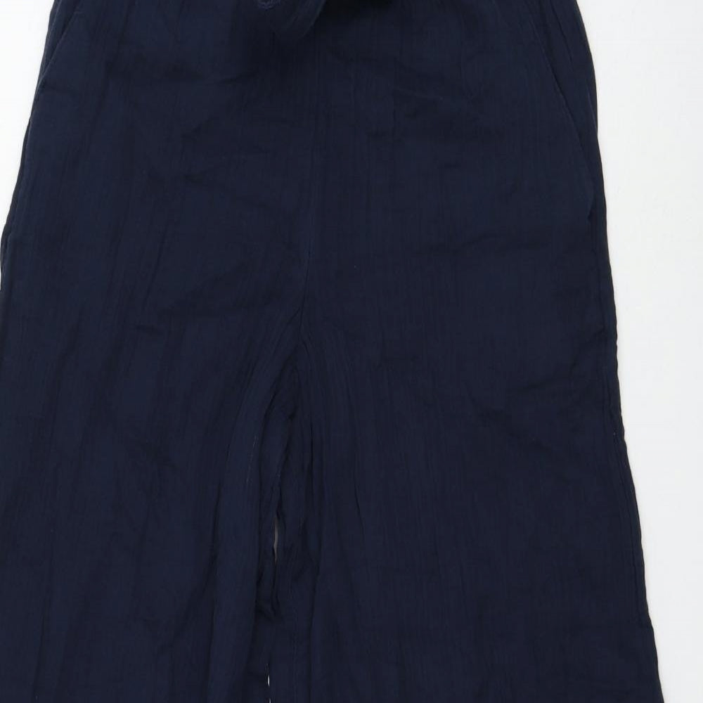 Marks and Spencer Womens Blue Cotton Trousers Size 6 L29 in Regular Tie
