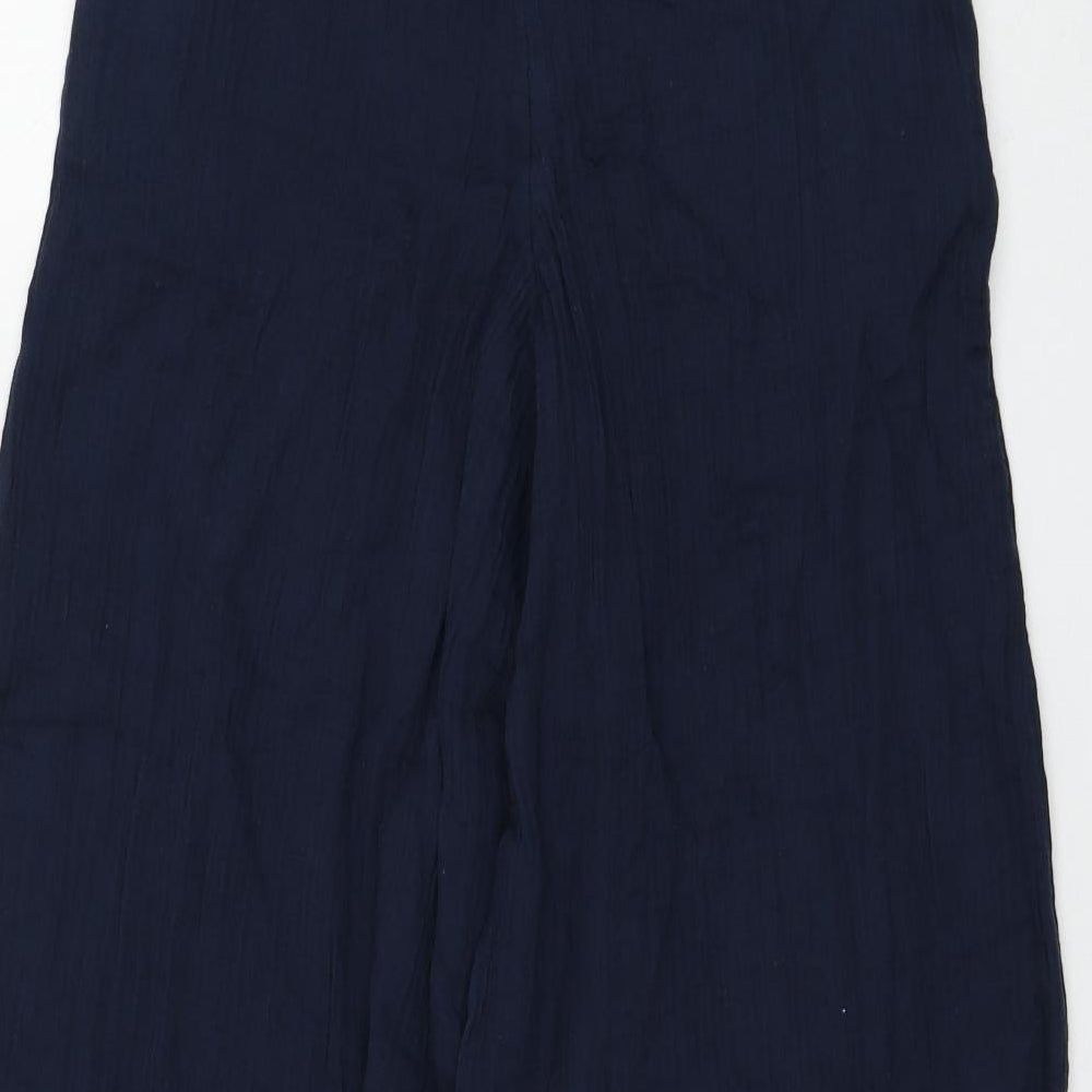 Marks and Spencer Womens Blue Cotton Trousers Size 6 L29 in Regular Tie
