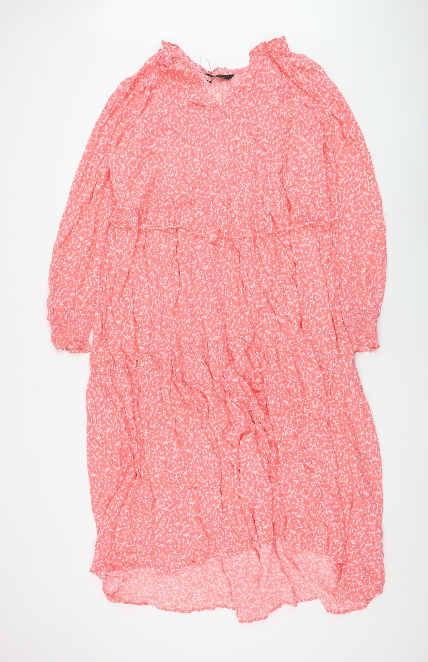Marks and Spencer Womens Pink Floral Viscose Trapeze & Swing Size 20 V-Neck Pullover