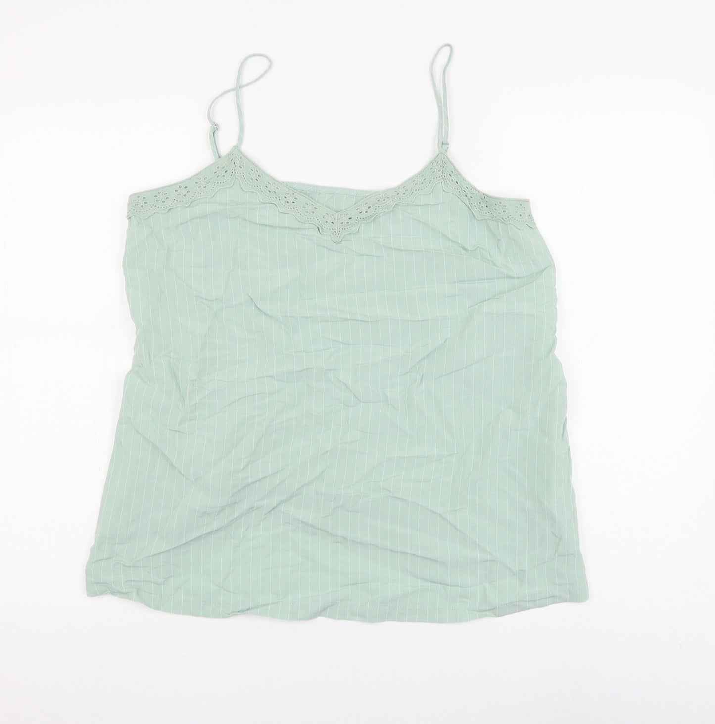 Marks and Spencer Womens Green Striped Viscose Camisole Tank Size 14 V-Neck