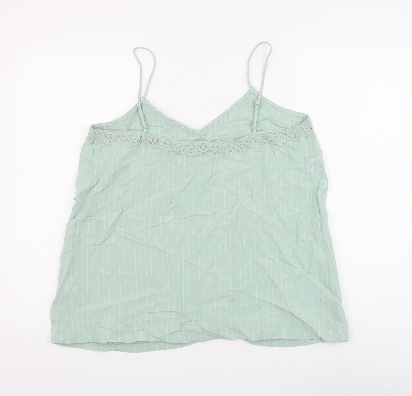 Marks and Spencer Womens Green Striped Viscose Camisole Tank Size 14 V-Neck