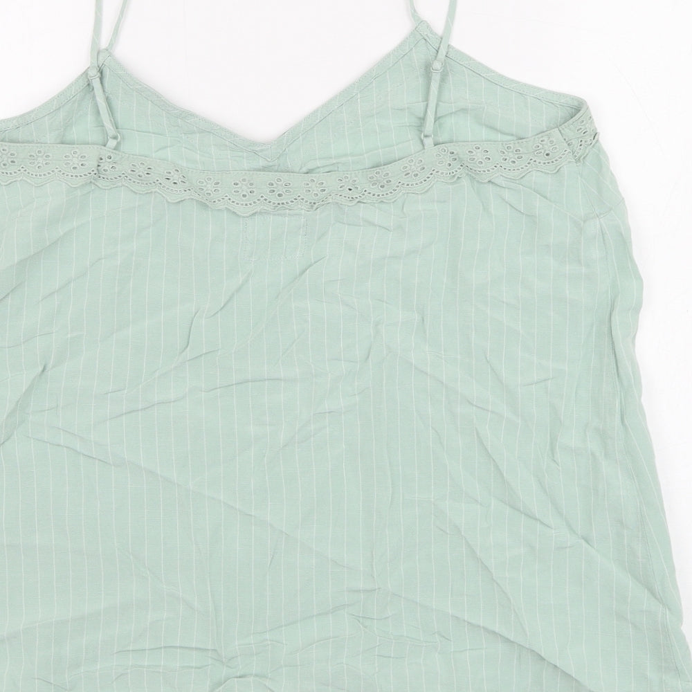 Marks and Spencer Womens Green Striped Viscose Camisole Tank Size 14 V-Neck