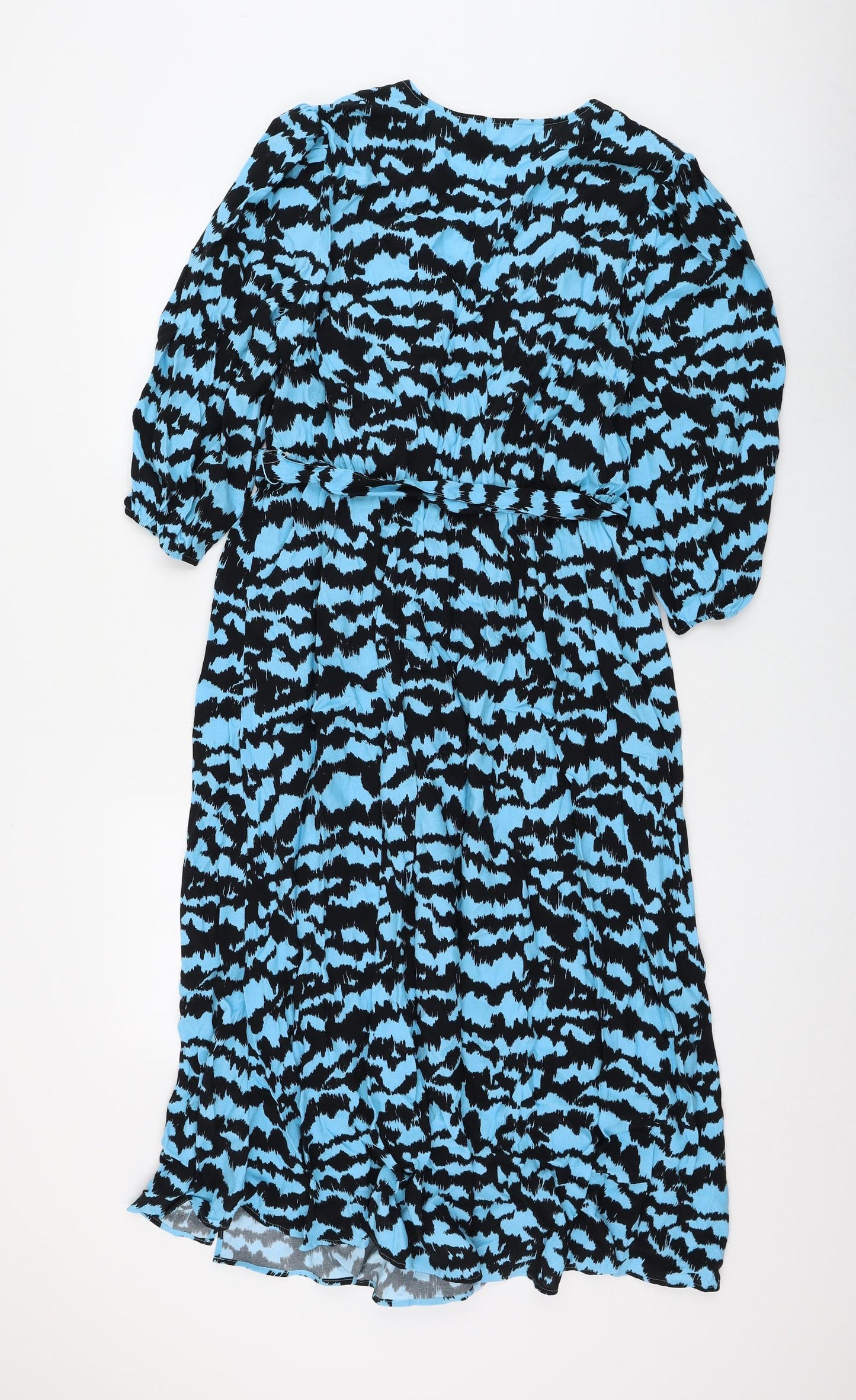 Marks and Spencer Womens Blue Animal Print Viscose Fit & Flare Size 12 V-Neck Tie - Zebra Print