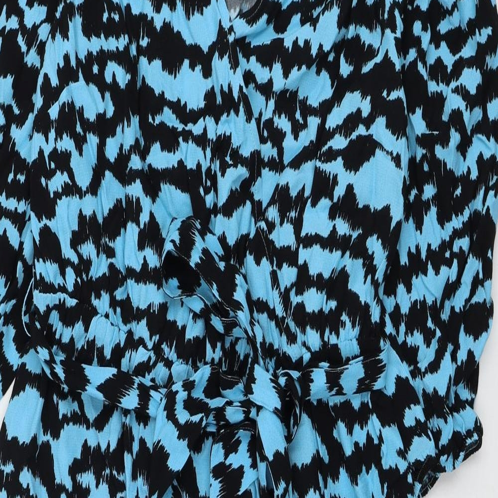 Marks and Spencer Womens Blue Animal Print Viscose Fit & Flare Size 12 V-Neck Tie - Zebra Print