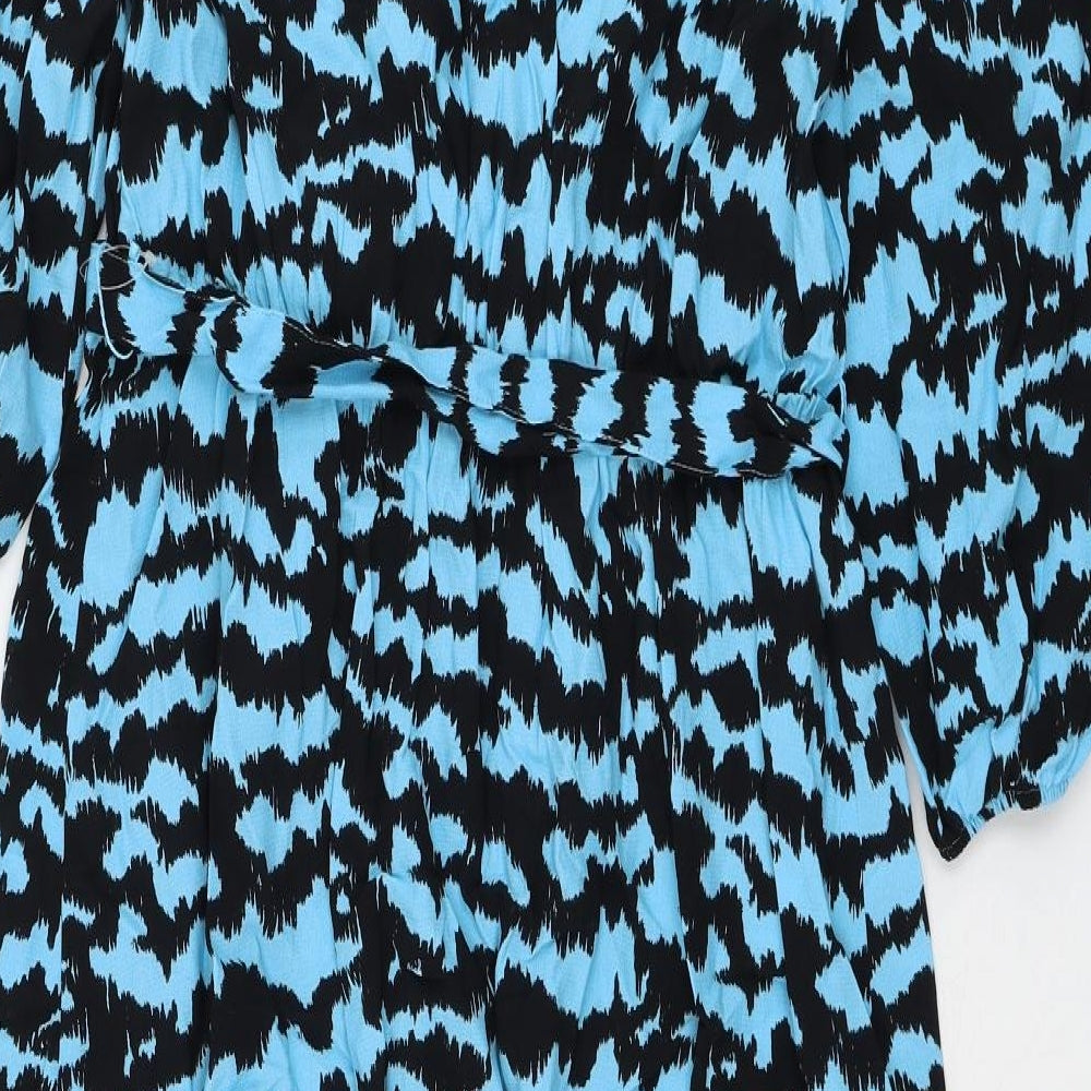 Marks and Spencer Womens Blue Animal Print Viscose Fit & Flare Size 12 V-Neck Tie - Zebra Print