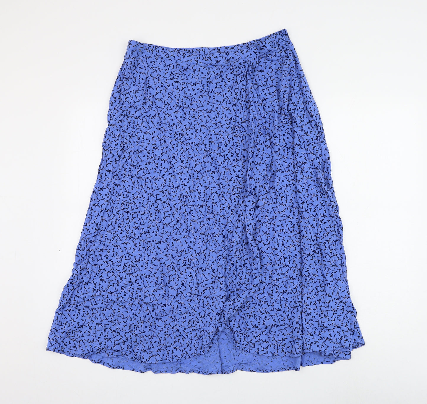 Marks and Spencer Womens Blue Floral Viscose Wrap Skirt Size 14 Zip