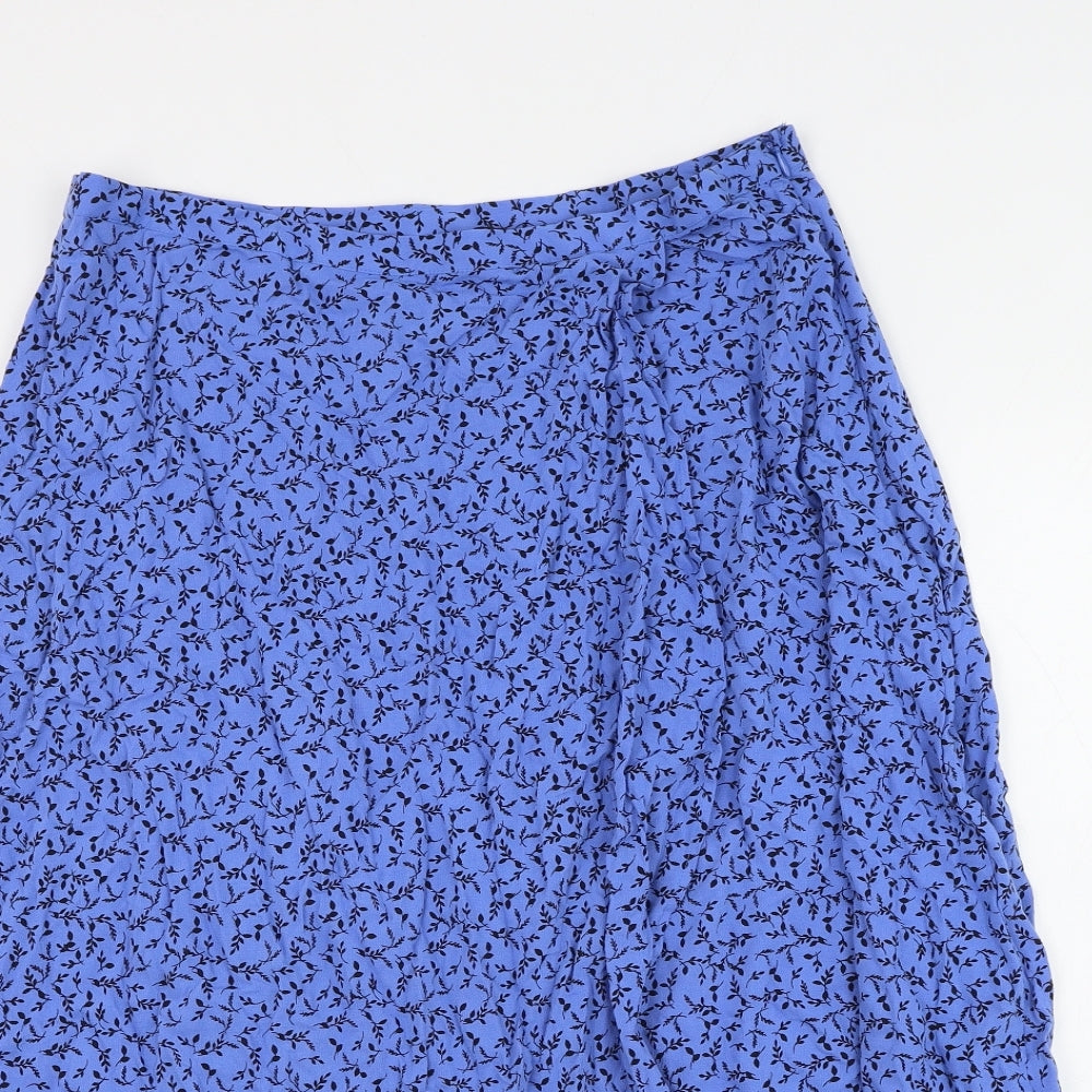 Marks and Spencer Womens Blue Floral Viscose Wrap Skirt Size 14 Zip